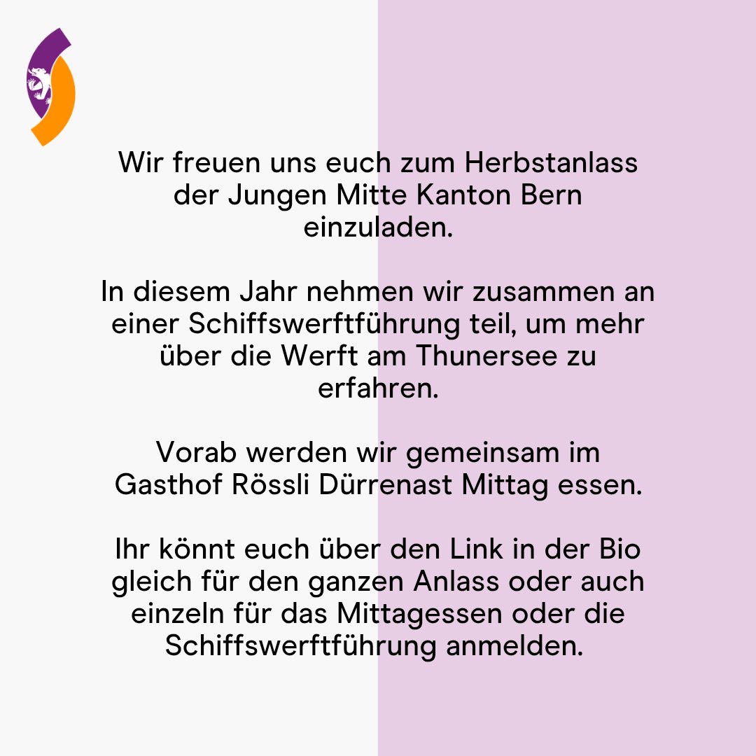 DieJungeMitteBE's tweet photo. Wir freuen uns, euch zu unserem tollen #Herbstanlass am Sa., 22. Nov. 2025, in Thun, einladen zu dürfen! Weitere Infos zum Mittagessen und der Führung stehen in der Anmeldung (Link in der Bio).
Unkostenbeitrag: CHF 15.- 
Anmeldeschluss: 15.11.2025
Bis bald 🎉
#DieJungeMitteBern https://t.co/VFBZIwMMlU