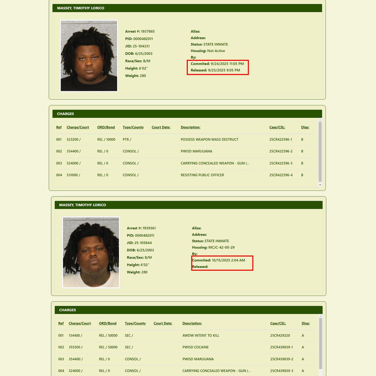 libsoftiktok's tweet image. WTF. Timothy Lorico Massey, a man with a criminal history, was arrested last month in Charlotte, NC, for allegedly possessing a WEAPON OF MASS DESTRUCTION.
He was released ONE DAY LATER.
Yesterday, Massey was arrested AGAIN for assault with a deadly weapon with the intent to…