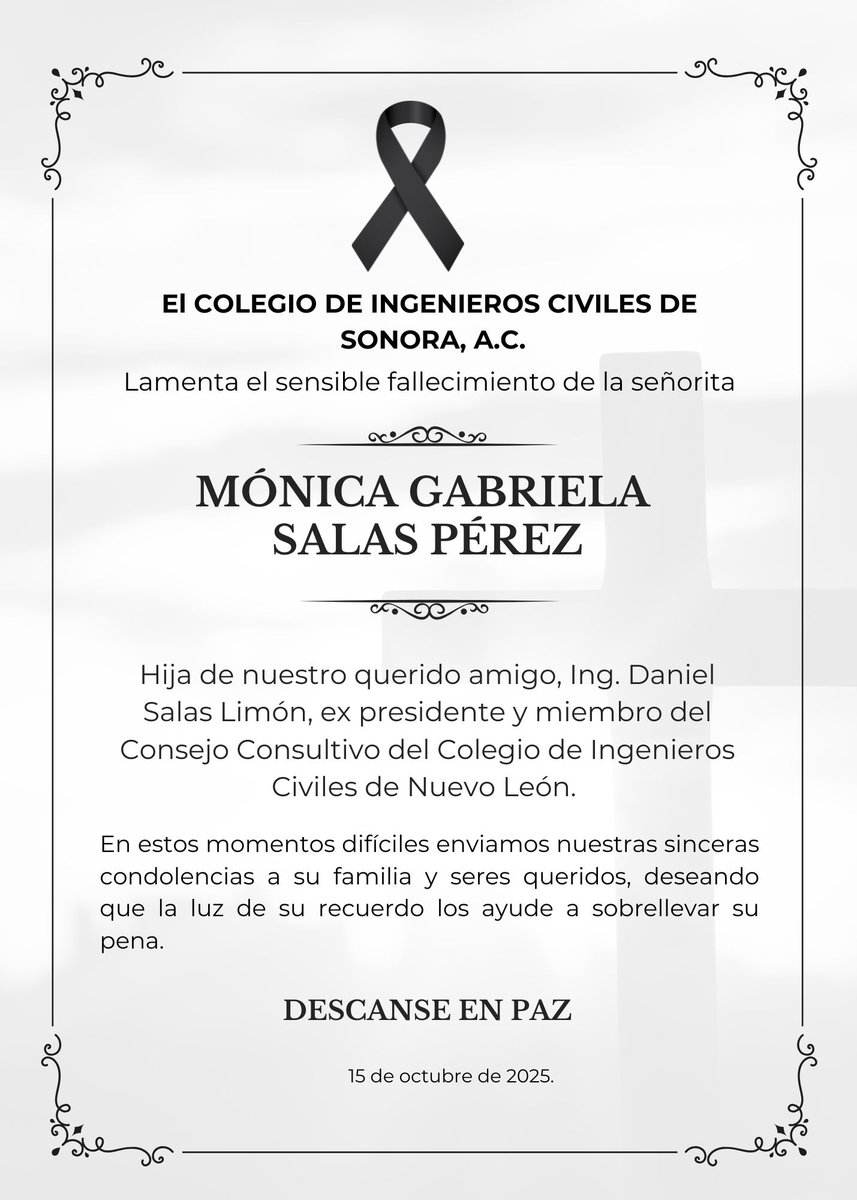 Hoy le enviamos un fraternal abrazo a nuestro querido amigo, Ing. Daniel Salas Limón, por el fallecimiento de su querida hija.