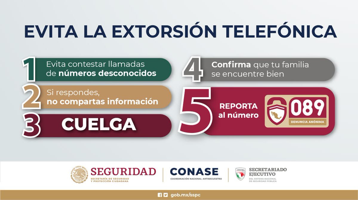 Cibernetica_Dgo's tweet image. 📱Variantes de #ExtorsiónTelefónica
😭El chillón
👮El comandante
😱Familiar en apuros
🔫Grupo delictivo
🎁Premios y Regalos
💸Sucursal Bancaria
Números con registro de extorsión‼
📱6771056121
📱6634032630
📱6184622971
📱6183300906
📱3123710969
📱6184621607
📱6253372331
#NoCaigas