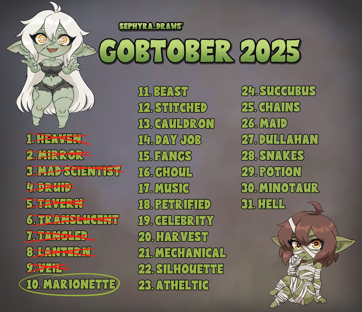 Gobtober day 10 - Marionette 
For <a href="/Chthune/">Chthune</a> 

#gobtober #gobtober2025