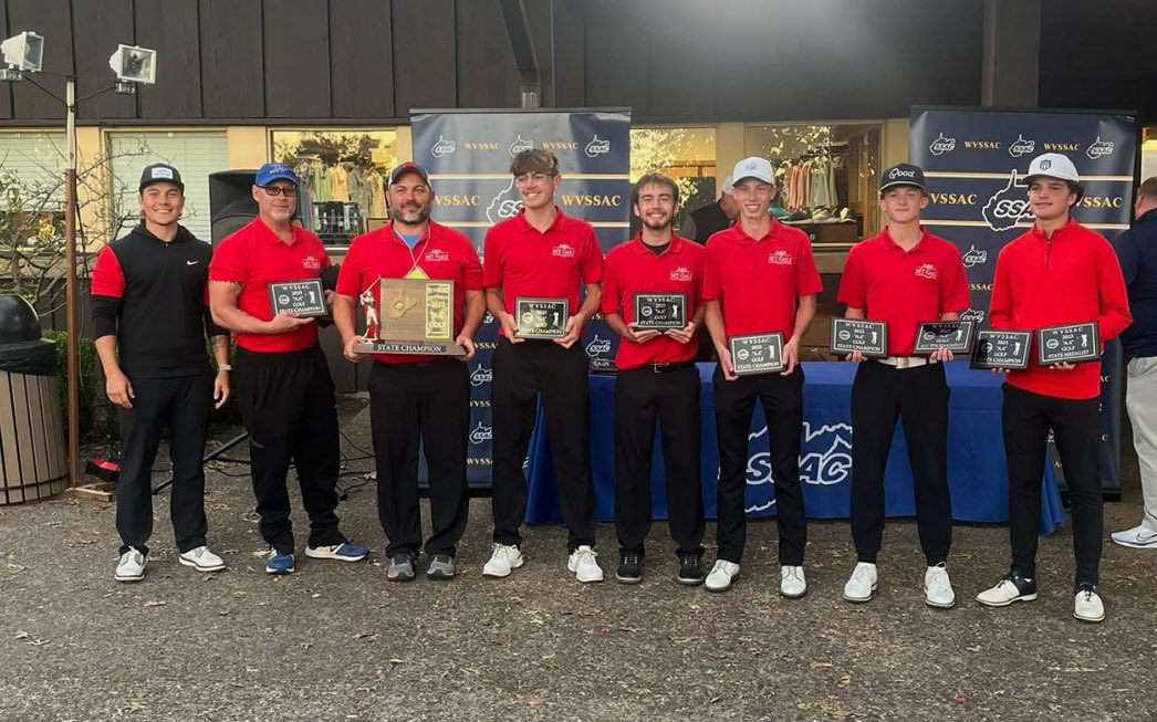 sddsports's tweet photo. Midland Trail won the Class AA state golf championship and Pats Jacob Brown won AA state individual title. Summers’ Xavier Honaker tied 2nd, Talan Muscari Wyoming East 4th, Westside’s Ayden Pavlik 6th and MT’s Cam Thomas 8th. Thanks Curt Miller of MT for pics. 
#wvprepgolf https://t.co/XK8l3j9tAF