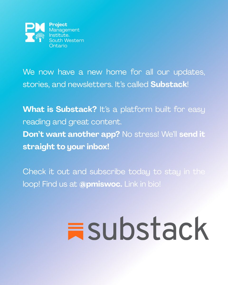 pmiswoc's tweet image. 📬 Our newsletter will be hosted on Substack—a free platform where you can read, subscribe, and get updates straight to your inbox.
Check it out here: substack.com/@pmiswoc

 #Substack #Substackwriter #PMISWOC #ProjectManagement