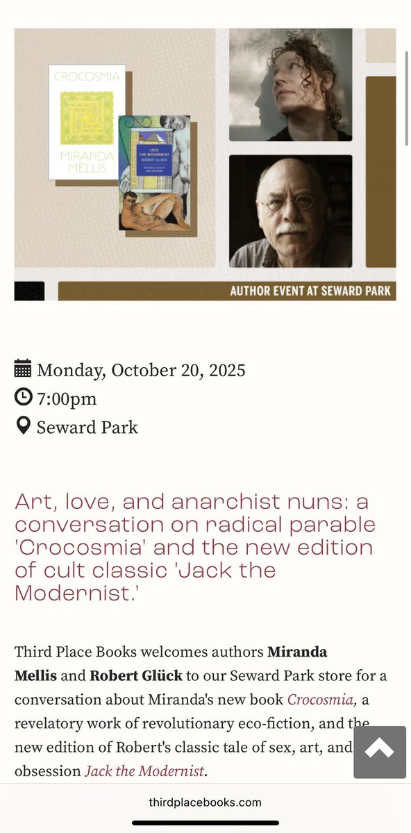 SaltielSarah's tweet photo. The wonderful Miranda Mellis will be having some book readings in Olympia and Seattle for her new book Crocosmia by @nightboatbooks! She is a lovely human and a thoughtful, generous, and explosive writer. WA folks should come out to support! #literature #bookreading https://t.co/yLYDMqYc7g