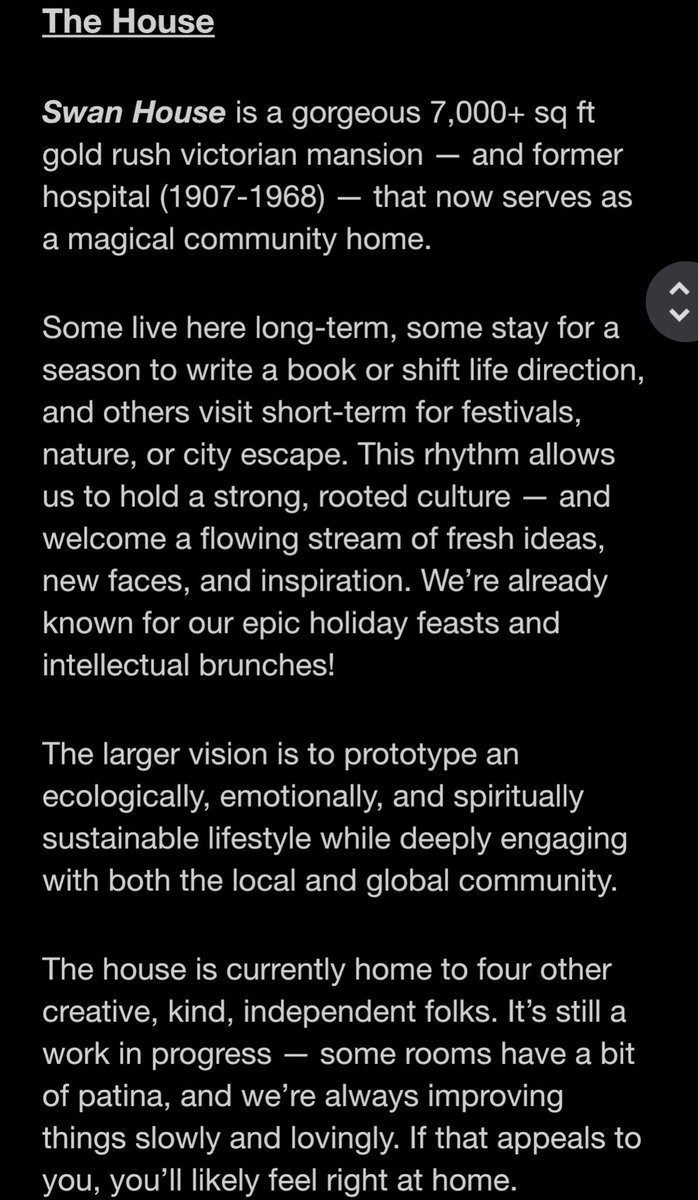 hello if you or someone you know is looking for a retreat in a cute woodsy mountain town a 2.5hr drive from SF/Bay, in community

my friends renovating an enormous victorian house into a magical labyrinth of wood-stove hospitality

have a 1-3mo sublet available! DM me for info 🌿