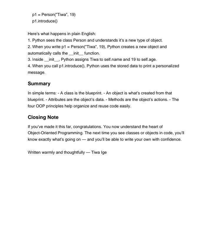 Tiwa_codes's tweet image. So I've broken down my note on the first OOP basics to the base of my understanding for anyone else,once you get this its free flow and this isn't hard