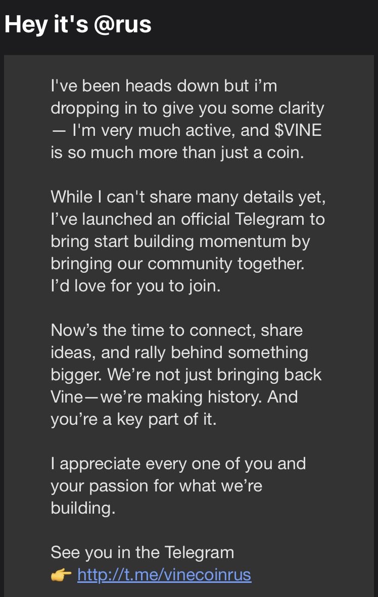 shinycoinscom's tweet image. Looking back at the first and only email sent to everyone who signed up for the $VINE whitelist 👀

Reading this email from @rus gives me the chills every time 🔥

You are not bullish enough 🚀