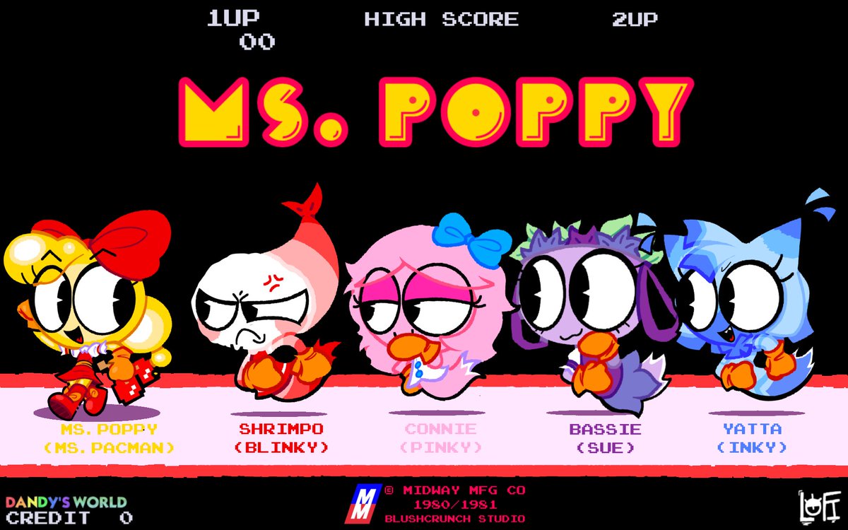 Lofi_jsjs's tweet photo. Ms.Pac-Man x Dandy's World (I was bored so I make this :P, omg it's the first Sfw draw in this account) https://t.co/HEJbymDbb0