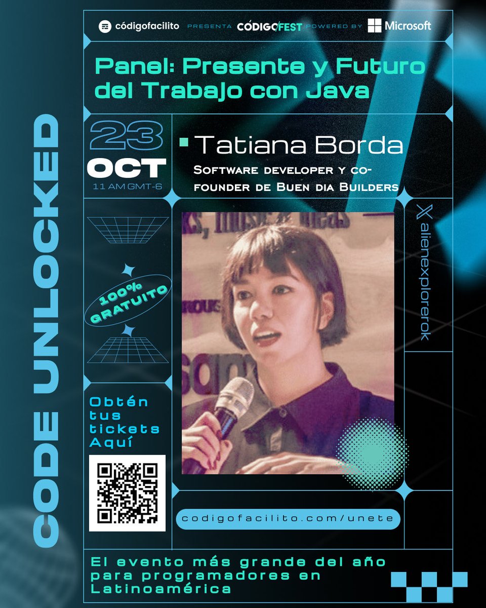 alienexplorerok's tweet image. Feliz de anunciar que este 23/10 voy a estar participando del #CodigoFest de @codigofacilito powered by @microsoft la conferencia virtual más grande de Latam!se abordarán temas como desarrollo, nube, ia y mucho más! No sé lo pierdan es GRATUITO!  link en el 1er comentario🐊