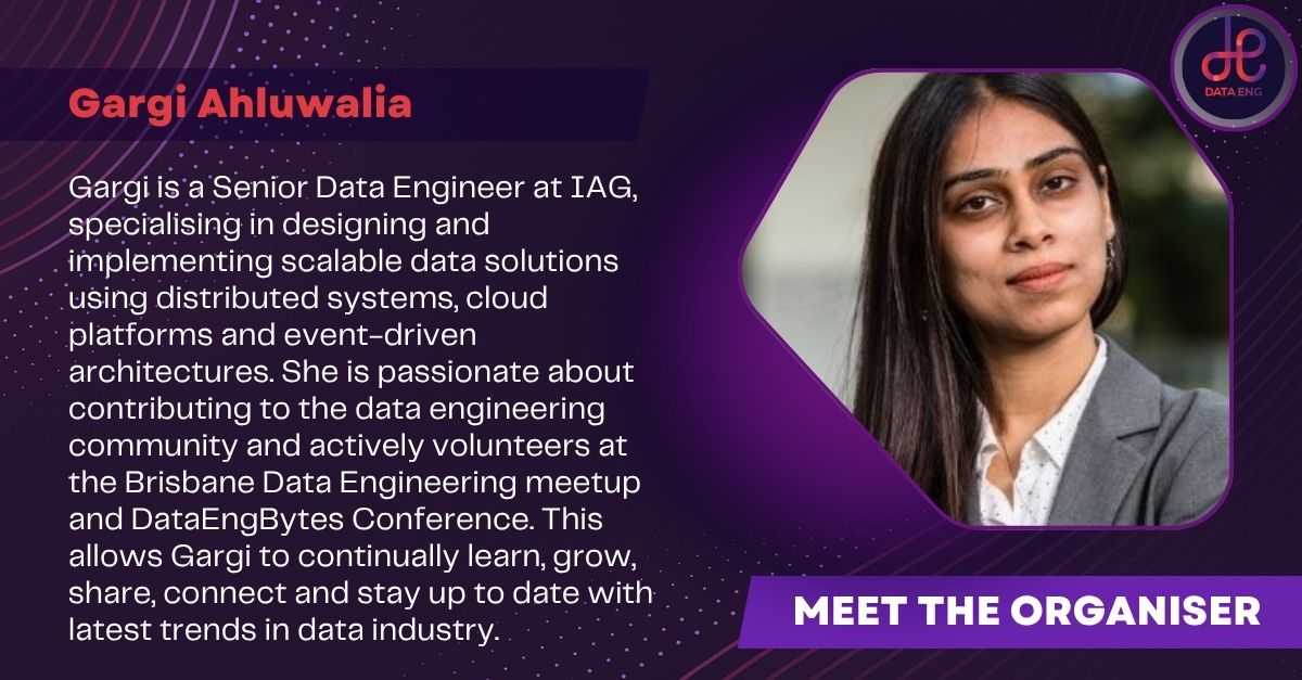 dataengbytes's tweet image. Welcoming back Gargi Ahluwalia to the team for Brisbane DataEngBytes 2026.
She's supported us throughout the years in Sydney and with the conference coming back to Brisbane, we are super excited to work with her once again!