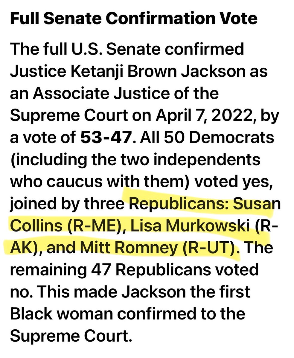 KBJ should be no where near SCOTUS… these are the RINOs we can thank for that incompetent moron being on SCOTUS…