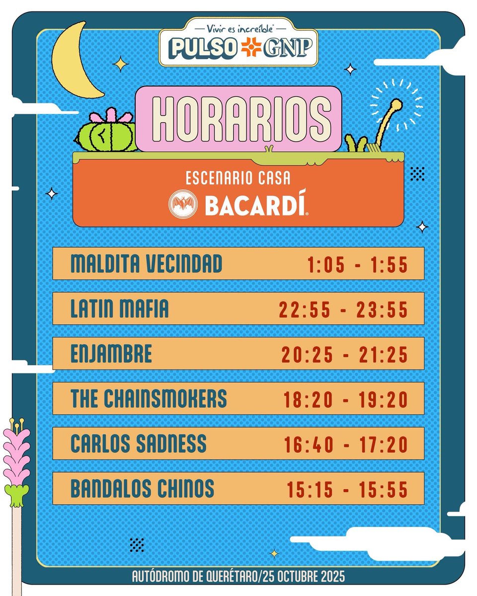ailoviutl's tweet image. 🚨 HORARIOS OFICIALES 🚨

🧿 Pulso GNP 🧿
🗓️ 25 de Octubre del 2025 🗓️
🏟️ Autódromo de QRO 🏟️
📍 Querétaro 📍 🇲🇽 México 🇲🇽

Adquiere tus accesos aquí: bit.ly/4lMtoYp 👈🏽🔗🎟️

#Pulso #GNP #PulsoGNP #PulsoGNP2025 #PulsoGNP25 #Concert #Concierto #Autódromo #Querétaro #México…