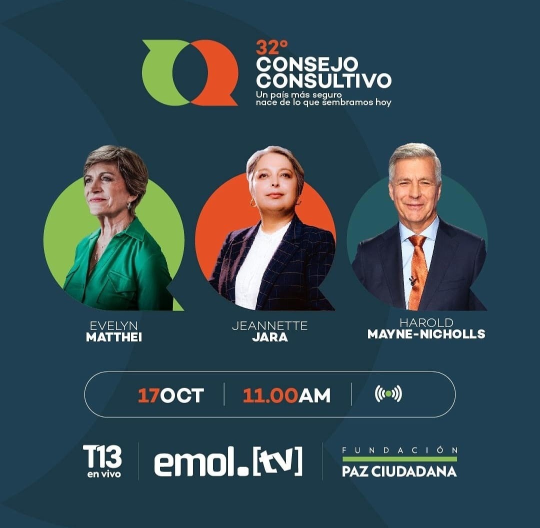T13 (@t13) on Twitter photo 🔴 Este viernes 17 de octubre se llevará a cabo el 32° Consejo Consultivo de Fundación Paz Ciudadana, que contará con la participación de tres candidatos presidenciales.
Evelyn Matthei (Chile Grande y Unido), Jeanette Jara (Unidad por Chile) y Harold Mayne-Nicholls 🔴 Este viernes 17 de octubre se llevará a cabo el 32° Consejo Consultivo de Fundación Paz Ciudadana, que contará con la participación de tres candidatos presidenciales.
Evelyn Matthei (Chile Grande y Unido), Jeanette Jara (Unidad por Chile) y Harold Mayne-Nicholls