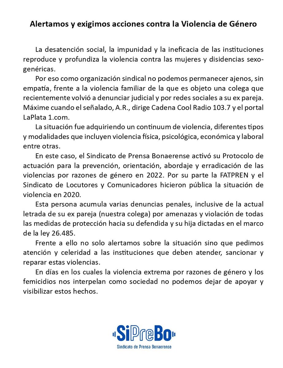 📣 Alertamos y exigimos acciones contra la Violencia de Género