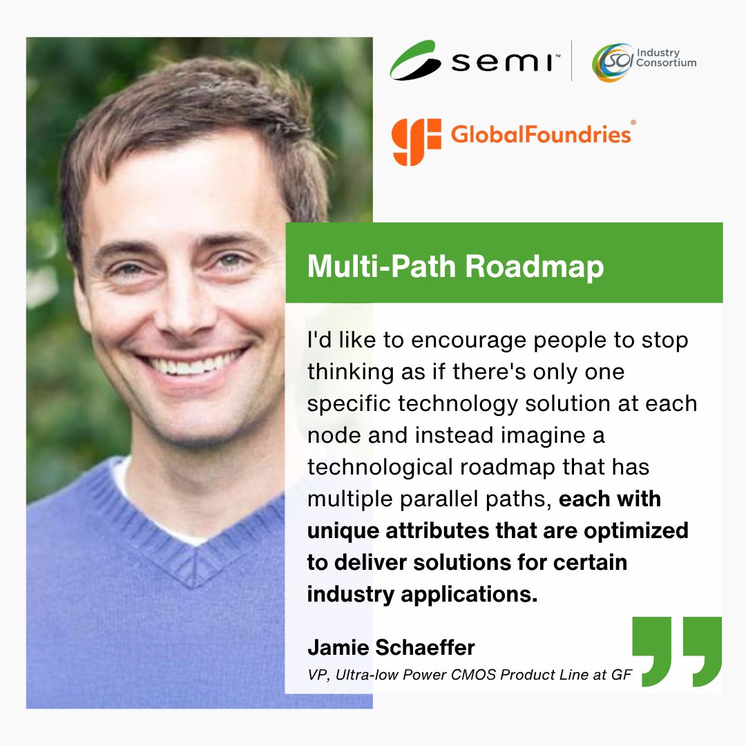 soiconsortium's tweet photo. Embracing the idea of a technological roadmap with multiple parallel paths such as FDSOI and RFSOI to contextualize the value of differing technologies with specific industry applications, says Jamie Schaeffer, VP at @GlobalFoundries.

#Semiconductors #Sillicon https://t.co/qodK0B4tB7