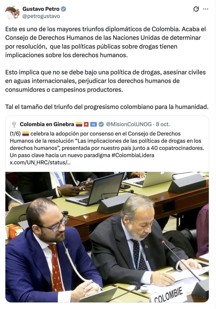 Por esto alertamos sobre la resolución sobre Drogas aprobada en la ONU, presentada por Colombia.
Así, países con ideologías extremas usan a <a href="/ONU_derechos/">ONU Derechos Humanos - América del Sur</a> para expandir sus males, gracias a diplomáticos desprevenidos -o cómplices- que ponen en riesgo a los países que representan y