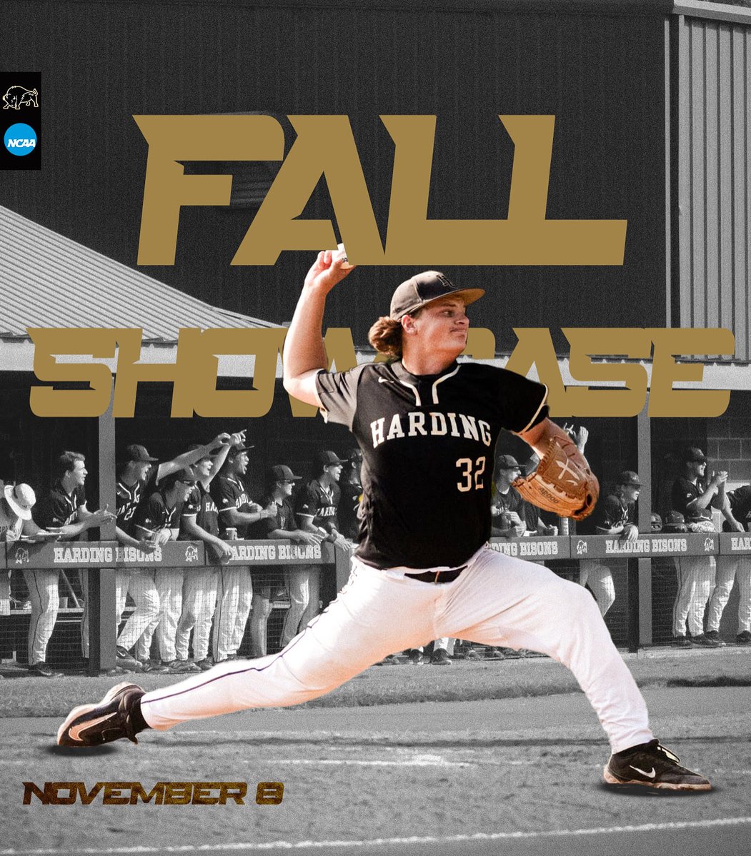 CALLING ALL HIGH SCHOOL RECRUITS!

Come out for our FALL SHOWCASE! This is the last time to get on campus in front of our staff until summer! 

📆 November 8
⏰ 9:30-5:30
📍 Jerry Moore Field 

Signup @hardingbaseballcamps.com 

#GoBisons #FAMILY