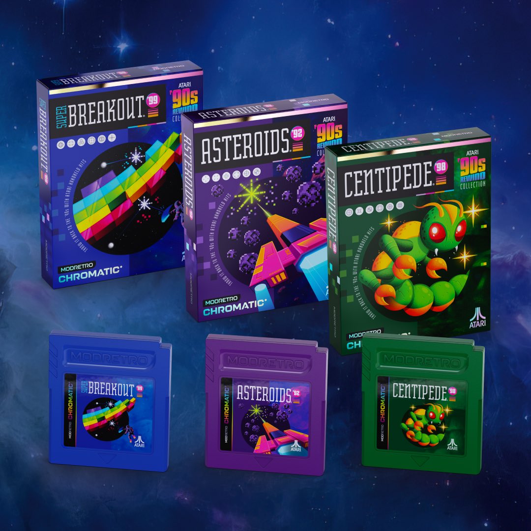 lapetino's tweet image. These original releases got the full Y2K glow-up w/ new graphics, colors, music. A highlight was jamming w/ ModRetro creative director @Signalnoise to re-imagine it in peak Y2K style, with schway design & packaging that celebrates that era. Check it out! atari.com/products/atari…