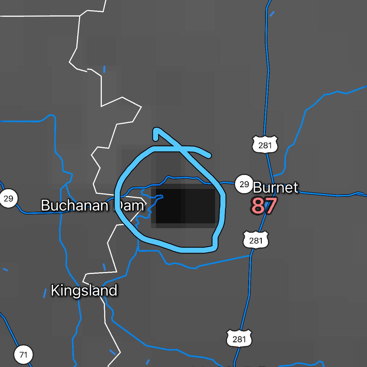 10/15 6:25PM: Dangerous wildfire detected on satellite data west of Burnet, north of Williams Road, and south of Highway 29. The Williams Road Fire has multiple ground and aerial resources responding. #txfire #txwx