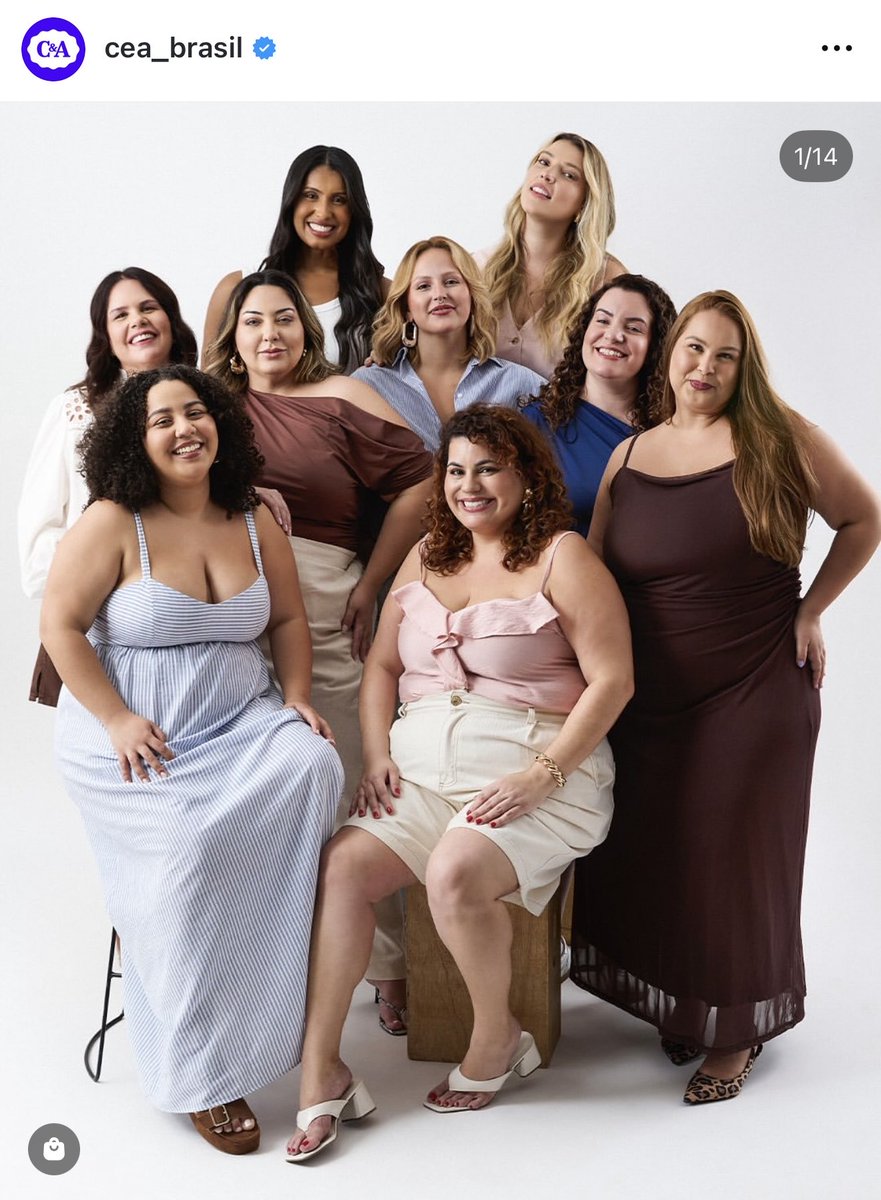 Uma gorda 40+, sem cintura, sem cabelo liso longo, barriguda, sem casa instagramável (ainda😂), sem SUV (😂), sem lifestyle invejável, sem bolsa de marca, sem 3 viagens pra Europa pro ano, UFA, hahahahaha, no perfil da <a href="/cea_brasil/">C&A</a>! TUDOOOOOO💙 #plussize