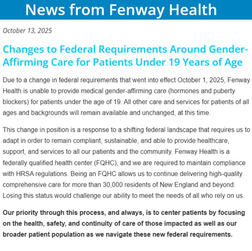BREAKING: Fenway Health in Massachusetts to STOP offering s*x changes for minors following pressure from the Trump admin

MASSIVE WIN 🔥

This is exactly what I voted for