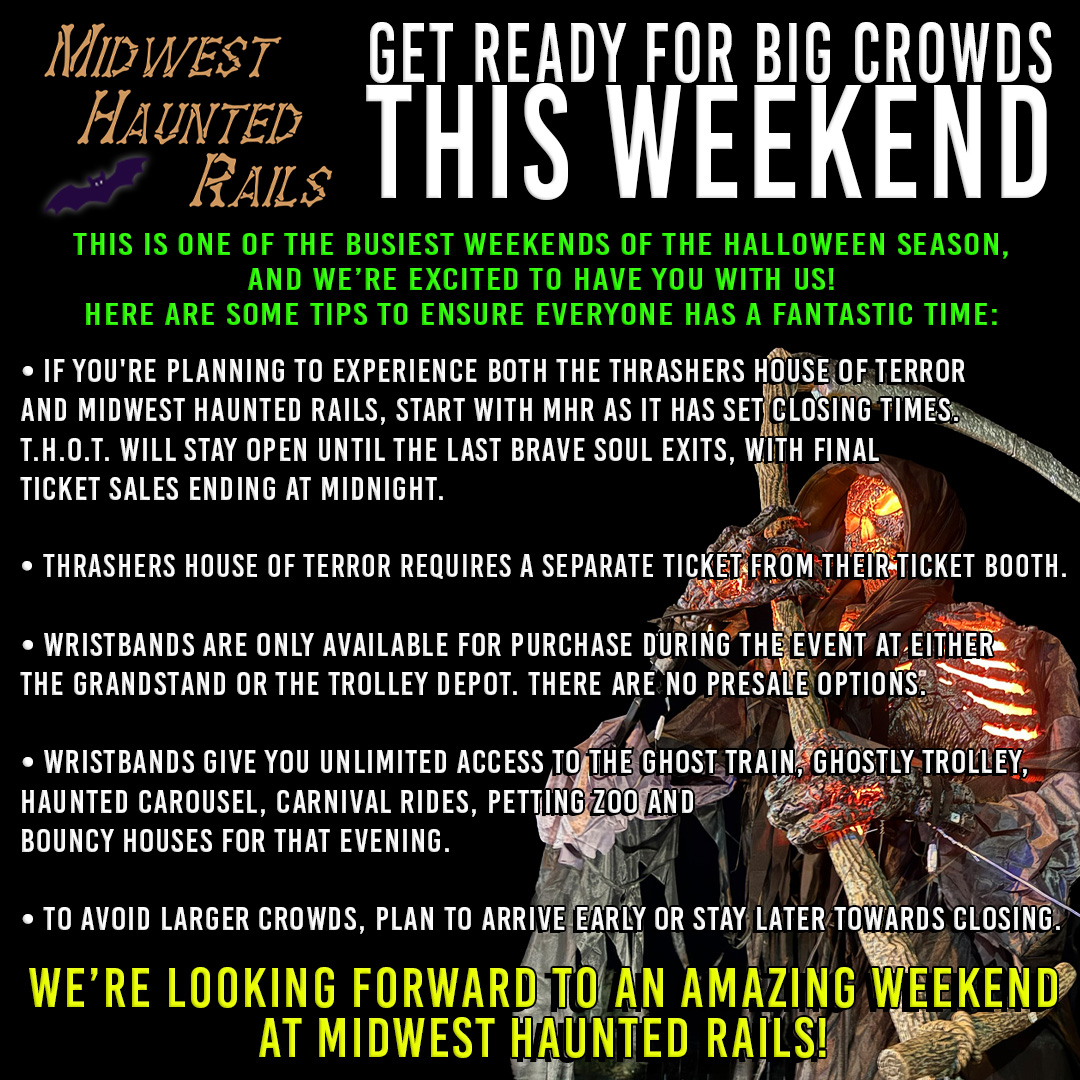 Get Ready for Big Crowds This Weekend!
This is one of the busiest weekends of the Halloween season, and we’re excited to have you with us! Here are some tips to ensure everyone has a fantastic time: