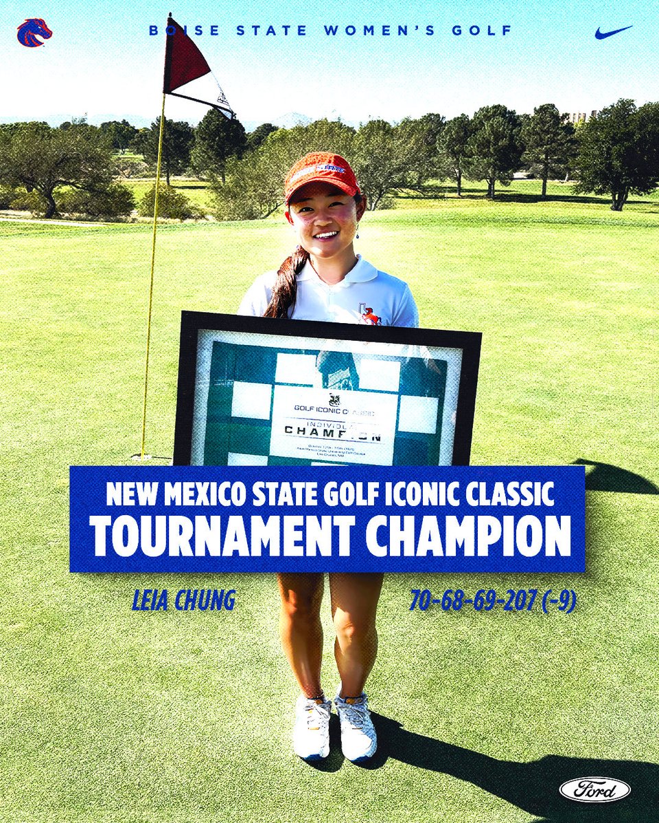 Your New Mexico State Golf Iconic Classic Champions! Congratulations to <a href="/BroncoSportsWGF/">Boise State WGolf</a> 🔥 Takes a TEAM! We see you Leia…tournament champion! What’s Next <a href="/KailinDowns/">Kailin Downs</a> and TEAM…1-0 😈 #BleedBlue ⛳️