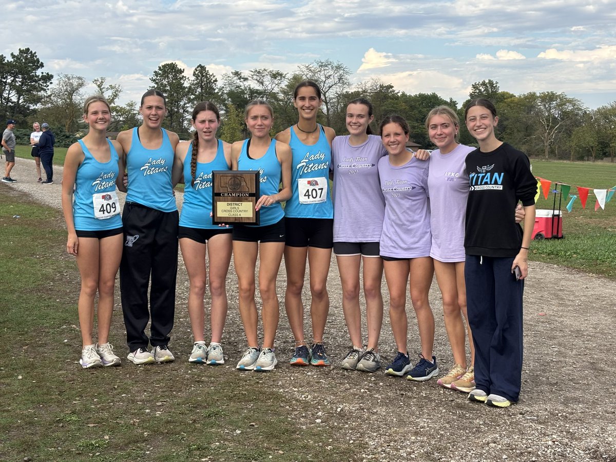 Solid day in Lincoln for the Lady Titans who punched their ticket to the state meet for the 18th year in a row!  Took a full team effort &amp; ladies stepping up when a teammate went down.  Proud of this crew! District Champs! #LTXC
Emily - 1st
Ashlyn - 3rd
Haley - 11th