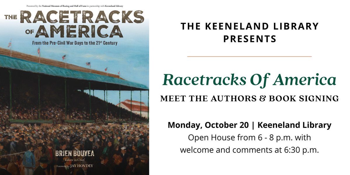 Joe Nevills (@joe_nevills) on Twitter photo The best Mitch Hedberg-style joke I ever wrote was “I’m doing a book signing. I didn’t write anything, but if you hand me a book, I’ll sign it”
This time,I actually wrote something!
Excited to join the writers signing “Racetracks of America” Monday, Oct. 20 at Keeneland Library The best Mitch Hedberg-style joke I ever wrote was “I’m doing a book signing. I didn’t write anything, but if you hand me a book, I’ll sign it”
This time,I actually wrote something!
Excited to join the writers signing “Racetracks of America” Monday, Oct. 20 at Keeneland Library