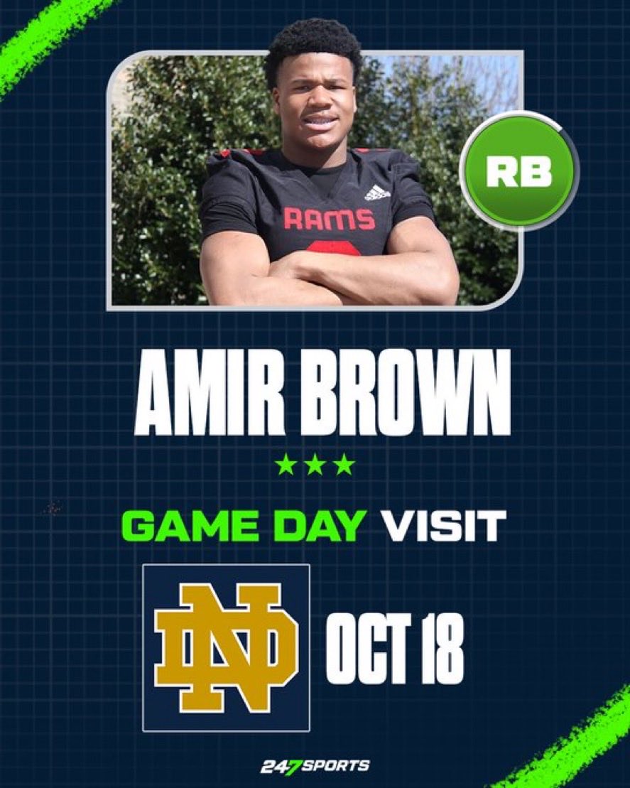 Amir Brown 4 ⭐️ (@theamirbrown) on Twitter photo Excited to be in South Bend this Weekend!!!! <a href="/NDFootball/">Notre Dame Football</a> <a href="/Marcus_Freeman1/">Marcus Freeman</a> <a href="/coachseider/">Ja’Juan Seider</a> <a href="/TomLoy247/">Tom Loy</a> <a href="/ByKyleKelly/">Kyle Kelly</a> <a href="/ChadSimmons_/">ChadSimmons</a> <a href="/AnnaH247/">Anna Adams</a> <a href="/SWiltfong_/">Steve Wiltfong</a> Excited to be in South Bend this Weekend!!!! <a href="/NDFootball/">Notre Dame Football</a> <a href="/Marcus_Freeman1/">Marcus Freeman</a> <a href="/coachseider/">Ja’Juan Seider</a> <a href="/TomLoy247/">Tom Loy</a> <a href="/ByKyleKelly/">Kyle Kelly</a> <a href="/ChadSimmons_/">ChadSimmons</a> <a href="/AnnaH247/">Anna Adams</a> <a href="/SWiltfong_/">Steve Wiltfong</a>