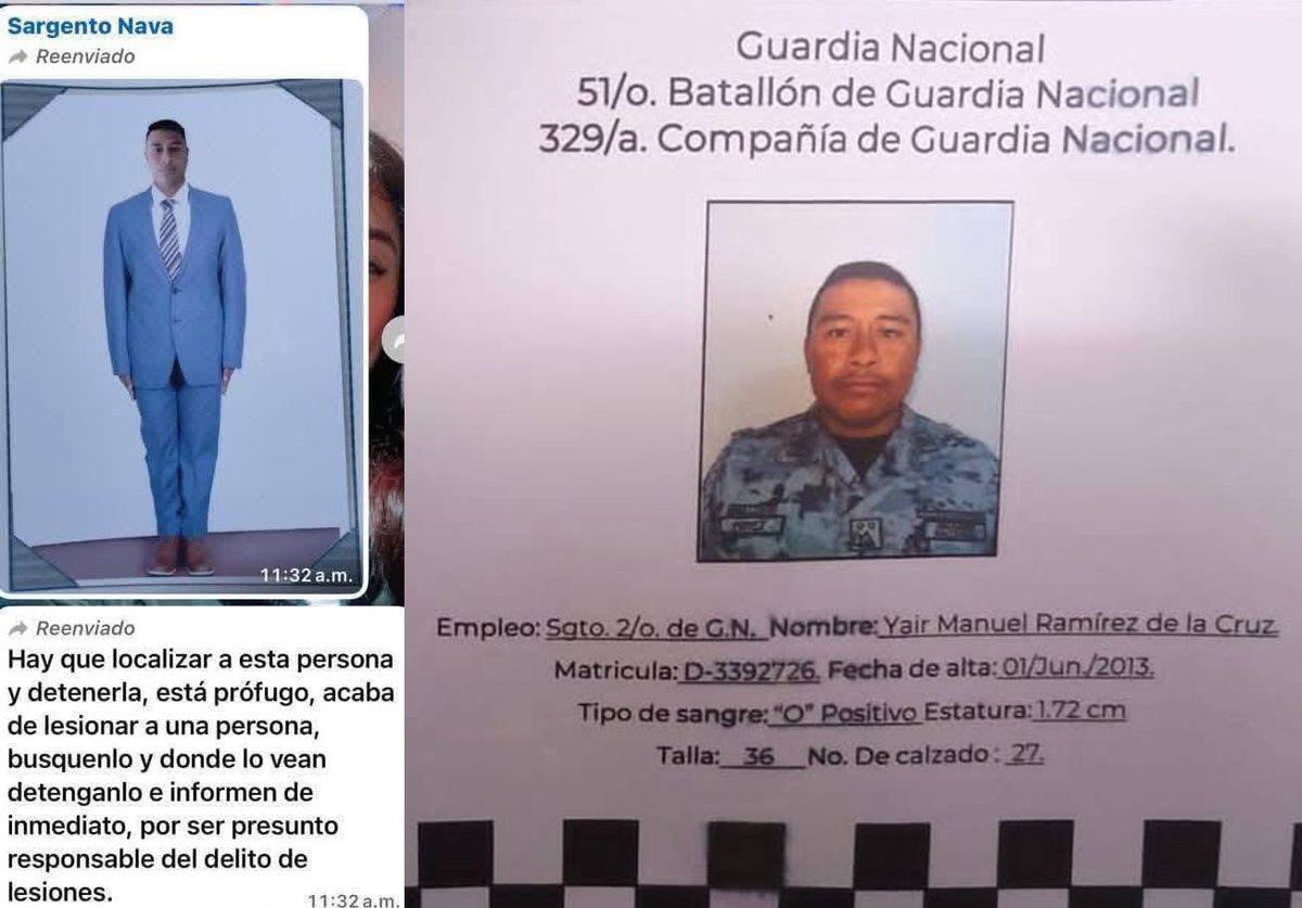 Eco1_LVM's tweet image. 🚨🚨🚨Acapulco -Guerrero

LO BUSCAN

En las instalaciones del Batallón 51 de la GN, Yair Manuel Ramírez de la Cruz, (sargento 2/o) presuntamente le disparó en la cabeza en 2 ocasiones a:

-Stephany Carmona Rojas de 20 años

El presunto asesino salió sin problema y se dio a la…