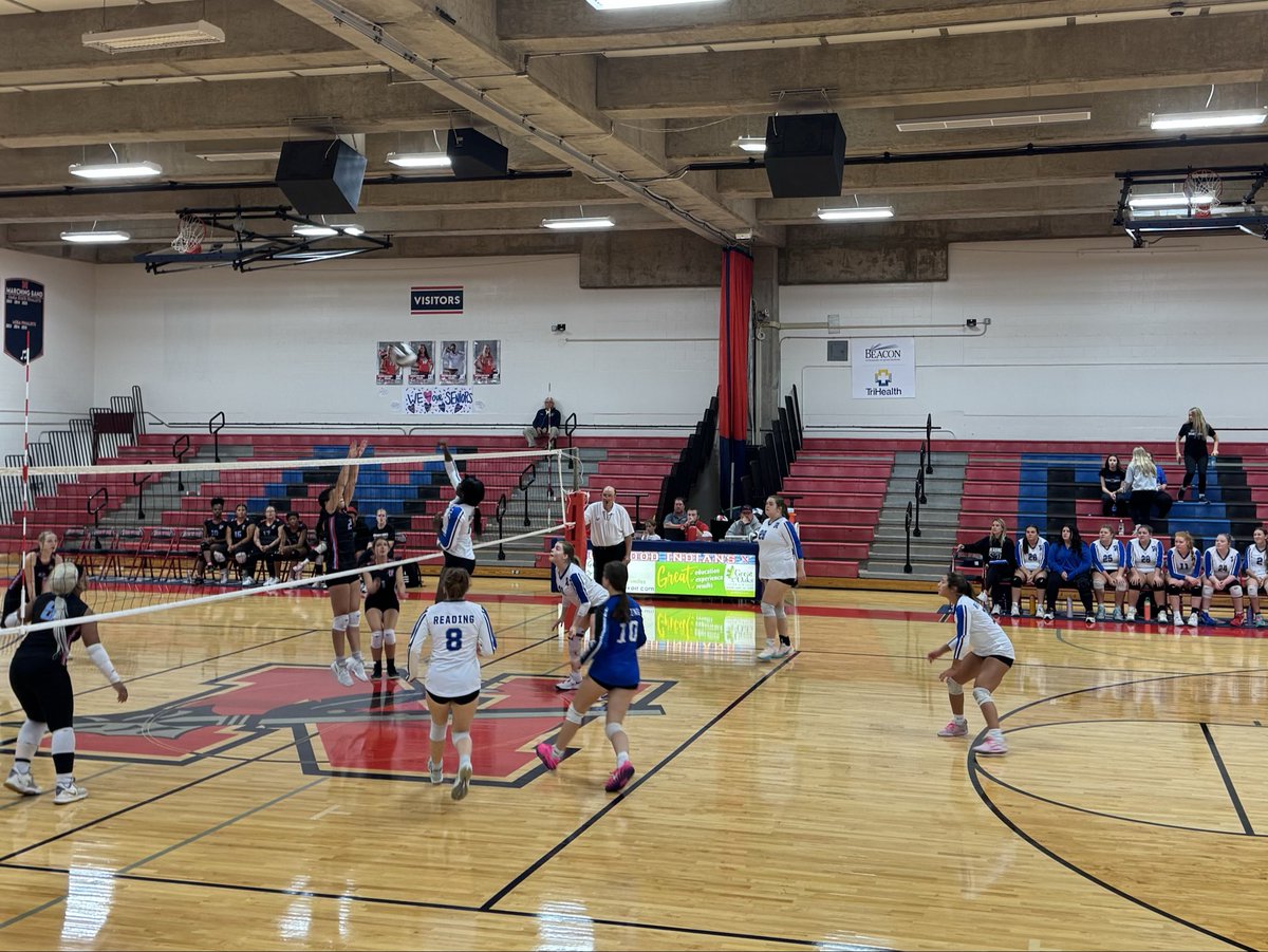 RCCSDsuper's tweet photo. Blue Devils win! Blue Devils win! Defeated Finneytown in the first round of OHSAA volleyball tournament. Next up Summit Country Day Tuesday at Norwood at 5:30. Go Reading! #bluedevilway https://t.co/E1RiJzi7Tc