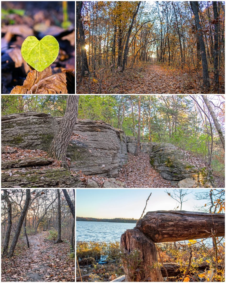 Leave the office behind on the North Shore Trail at Blue Springs Lake. This 4.5-mile natural surface trail weaves in and out of rock formations, beneath forest canopy, then follows the lakeside. kansascityhiker.com/jackson-county…