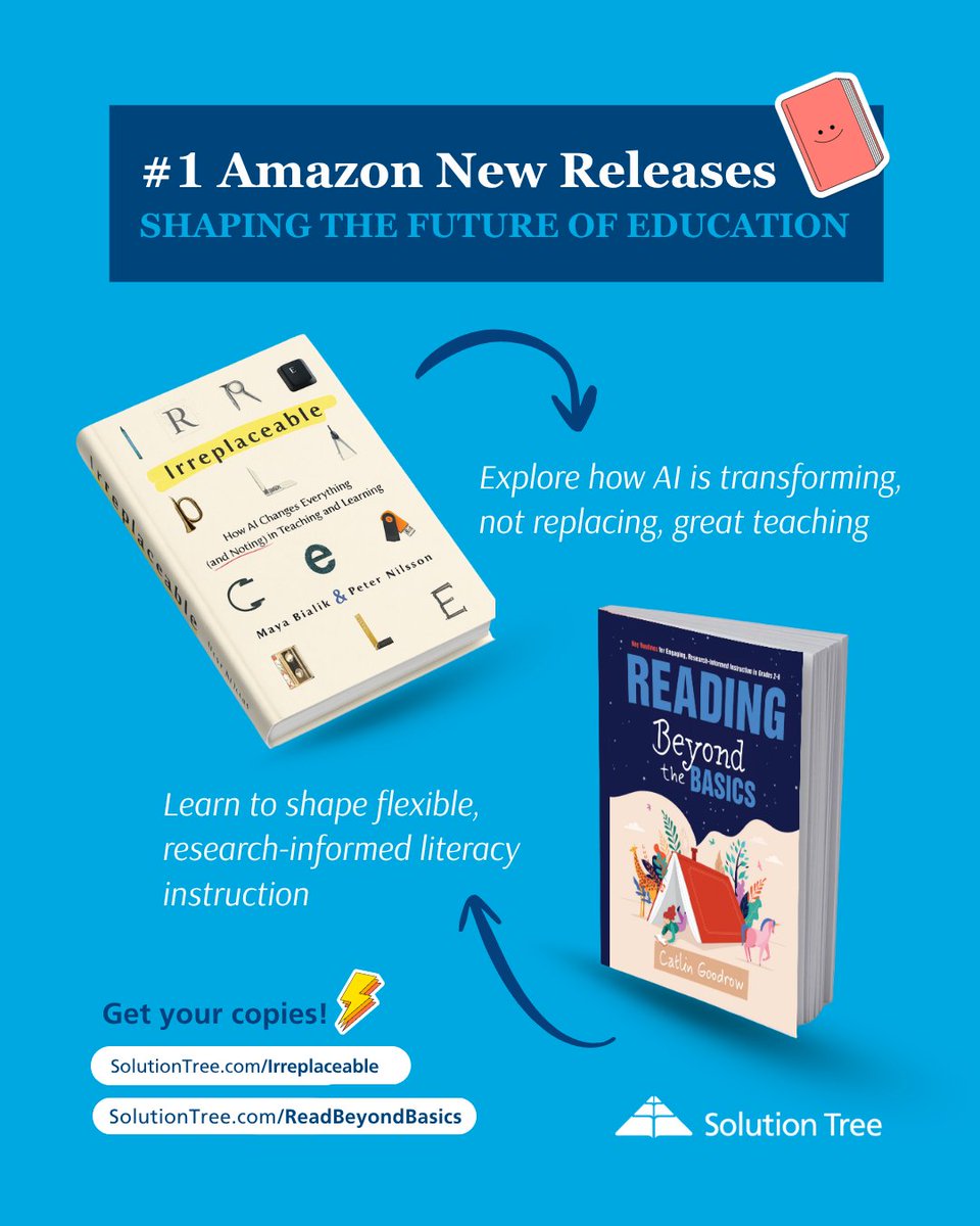 SolutionTree's tweet image. 💥 The future of teaching it’s about amplifying you!
Explore two #1 Amazon releases redefining education:
📘 Irreplaceable → SolutionTree.com/Irreplaceable
📗 Reading Beyond the Basics → SolutionTree.com/ReadBeyondBasi…
#AIinEducation #FutureOfLearning #TeacherPower
