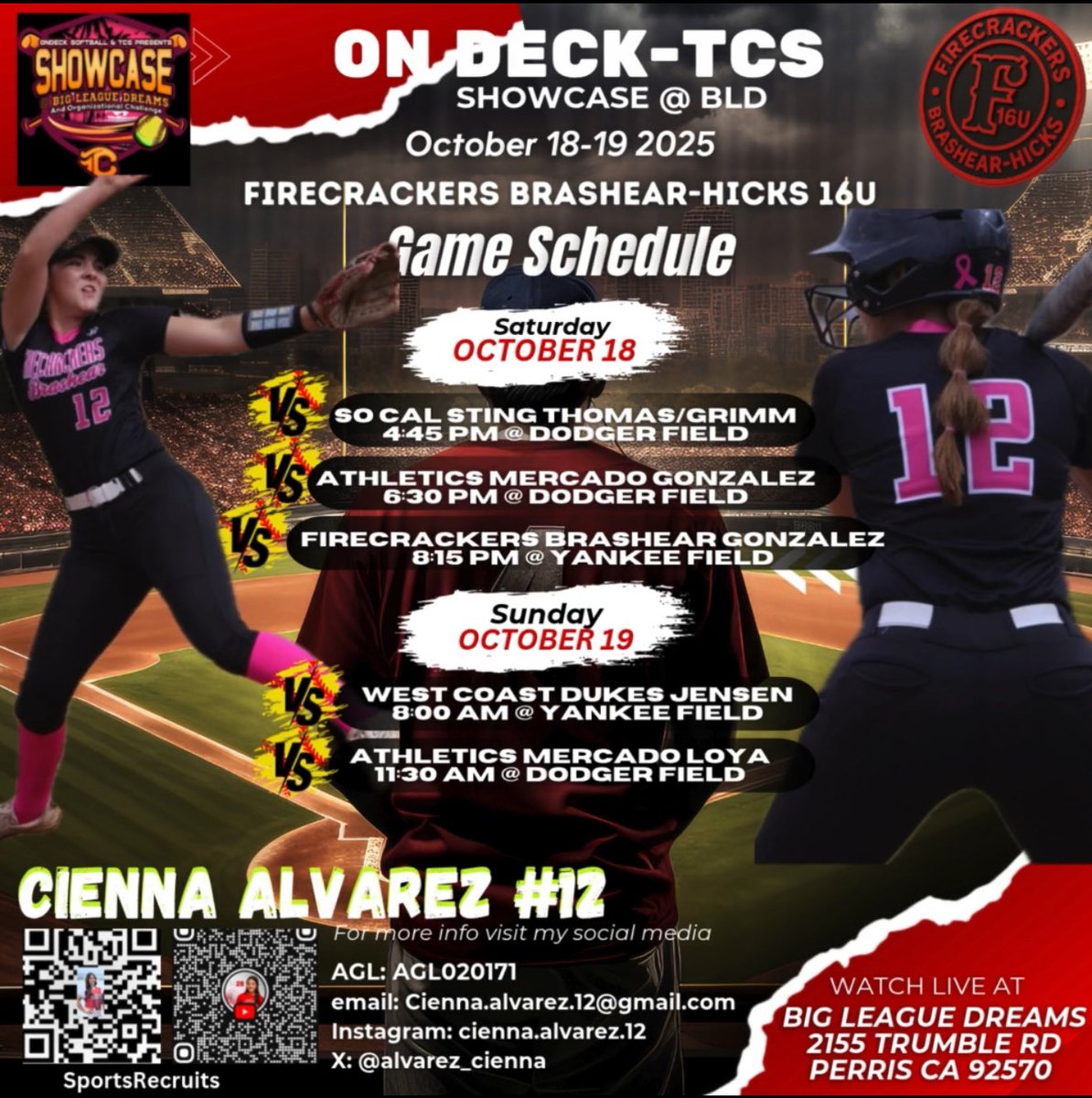 alvarez_cienna's tweet photo. ON DECK Showcase this weekend Come out and watch me and my team put in work on the field. https://t.co/F51n9LGdqH
