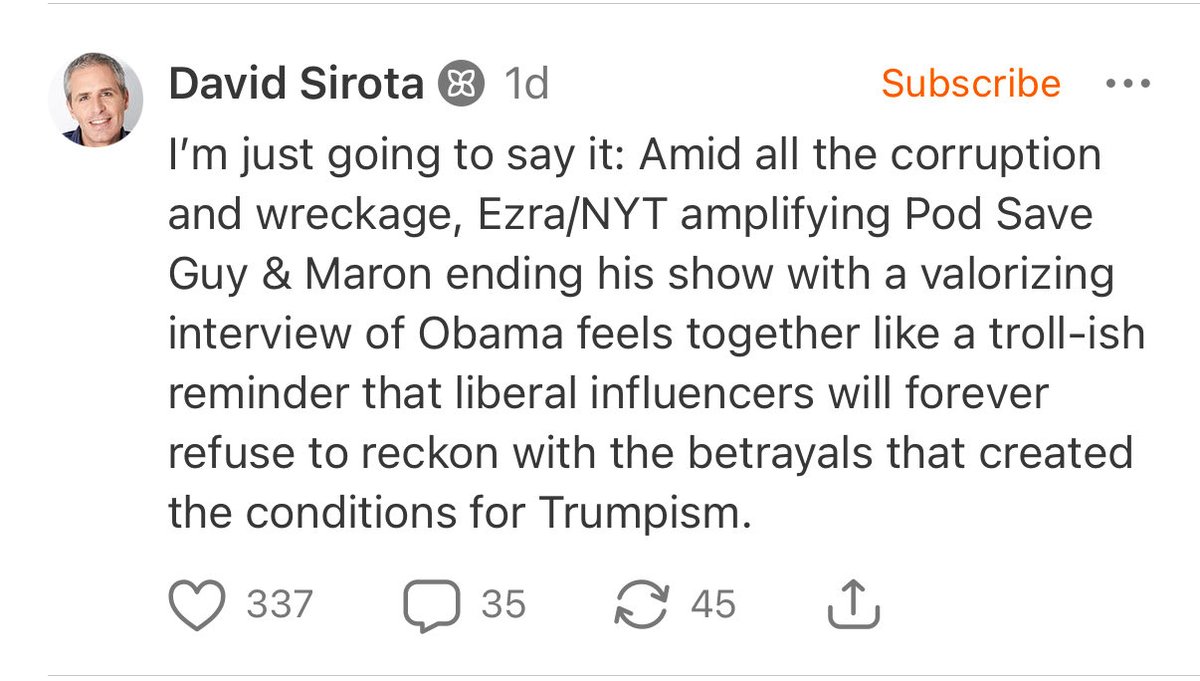 mattyglesias's tweet image. The core fallacy of the “blame Obama left” is not acknowledging that Barack Obama was very popular in the fall of 2016 and would’ve beaten Trump handily.