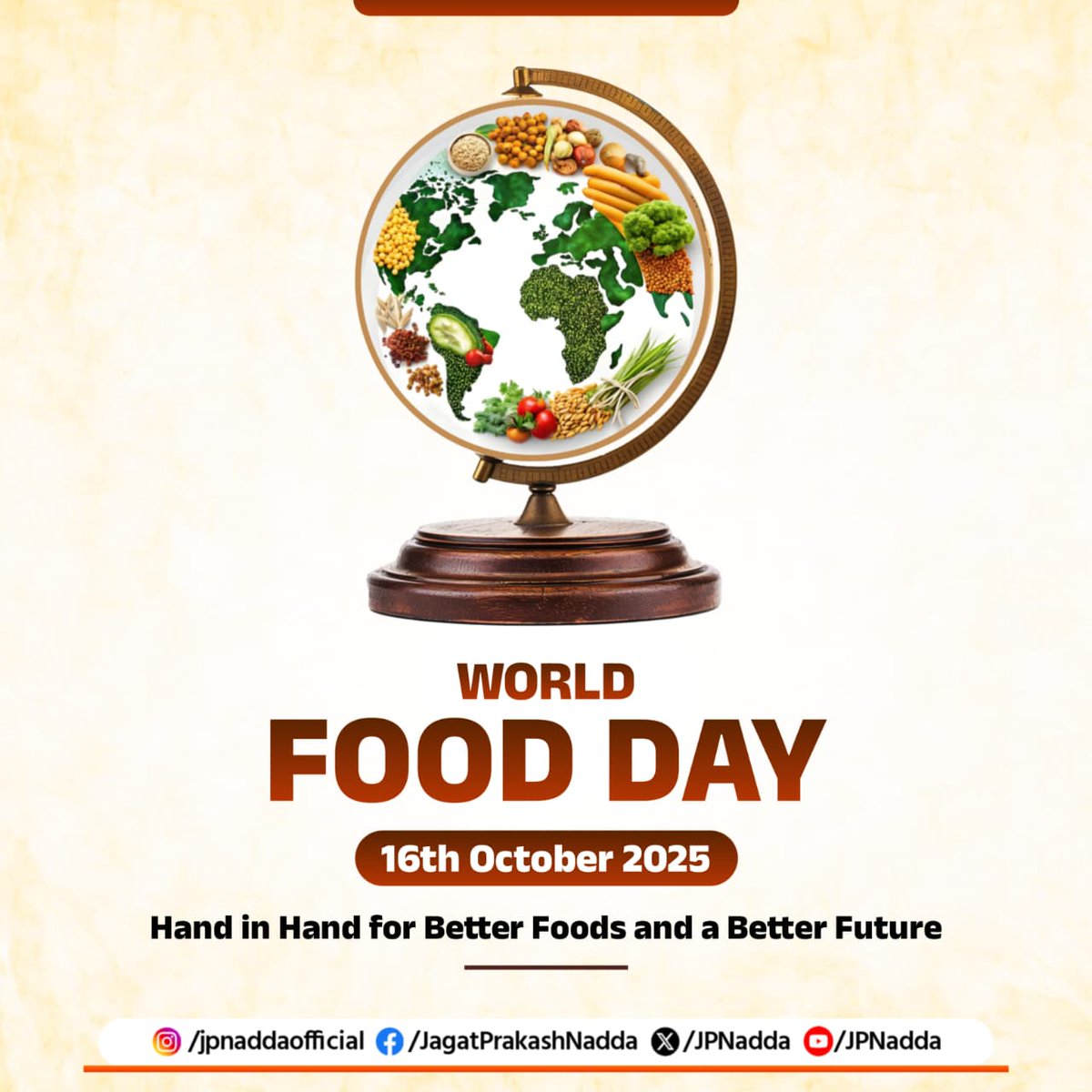 JPNadda's tweet image. Today, as we commemorate World Food Day, we highlight the urgent need for sustainable and inclusive approaches to food production and nutrition.
With the theme of “Hand in Hand for Better Foods and a Better Future,” this day reminds us of our collective responsibility to…