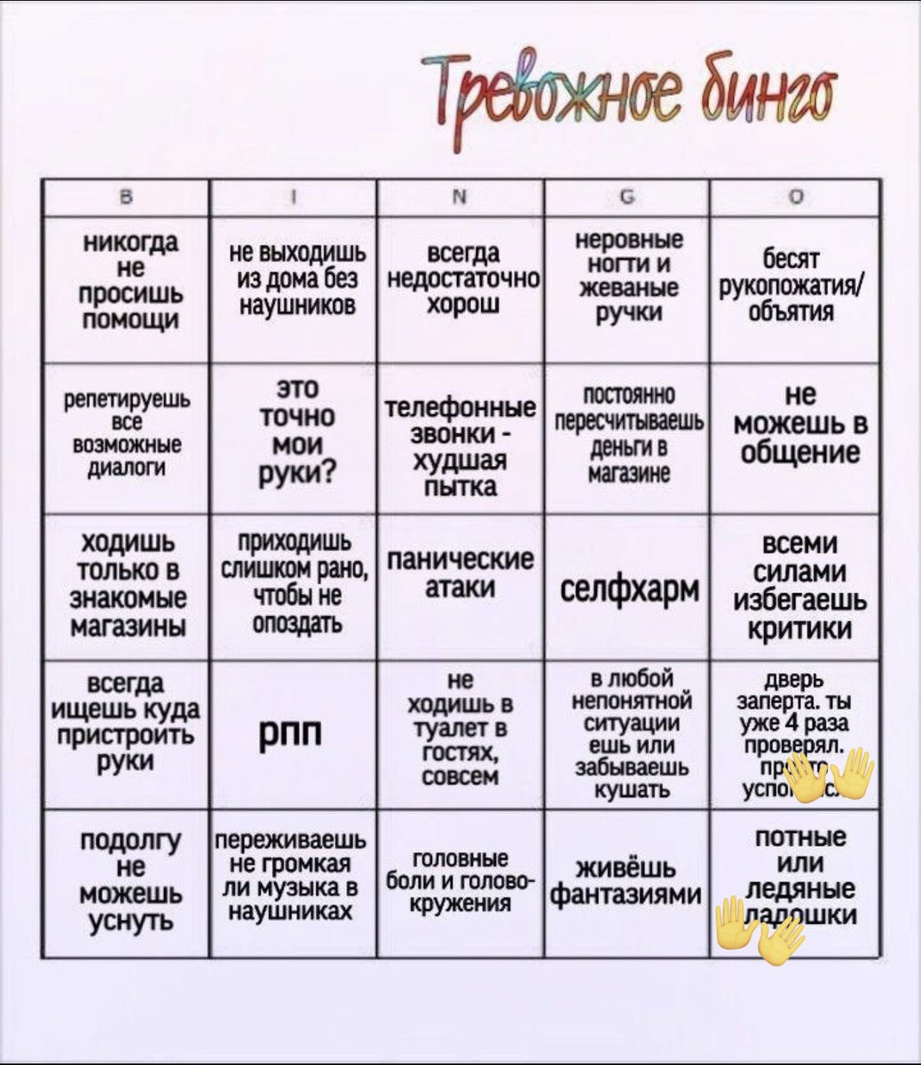 Тут просто нет моих проявлений тревожности... 🙈🤣🤣🤣 Ещё могу закидать стресс, но честная формулировка меня не устраивает.