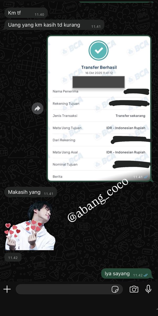 Besok2 kasih tf aja deh, udah kasih cash minta tf lagi. Untung abang cinta 🩶
Nyari duit keringet ampe ke bool bool buatbsapa lagi klo bukan buat orang tersayang