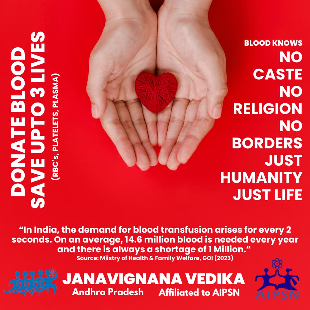 jvvandhra's tweet photo. Blood Knows 
NO Caste
NO Religion
NO Borders 
Just Humanity &amp; Life

#donateblood #HumanityFirst https://t.co/x09HGhrTUv