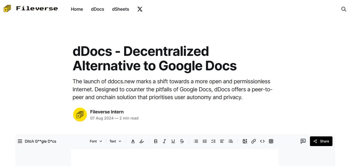belladonnabrain's tweet image. 4. dDocs
Privacy enhanced- end to end encrypted doc
for people who like to pour their heart out on docs but hate the nosiness
blog.fileverse.io/ddocs-decentra…