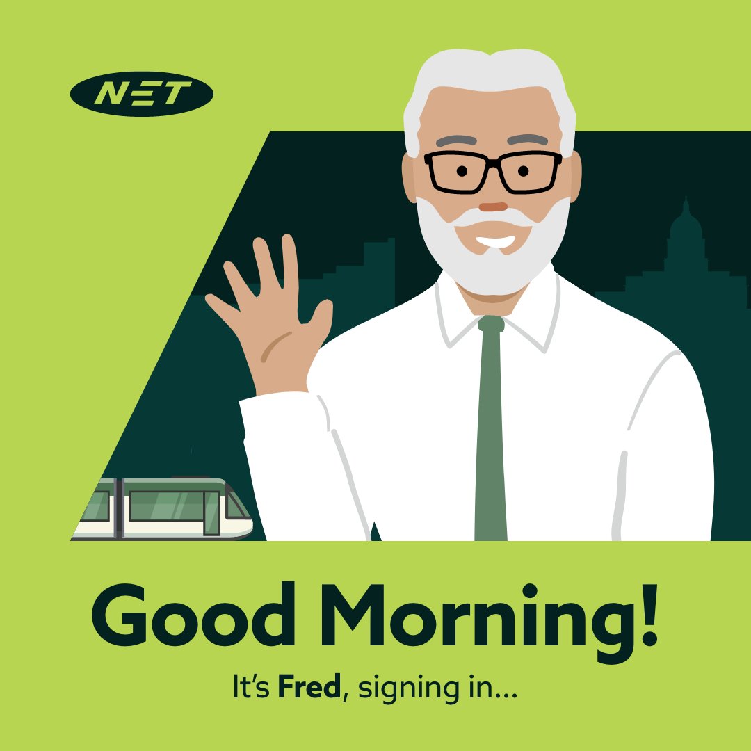 NETTram's tweet image. Good morning, Fred here with your travel updates.
✅ We're running a regular service to all stops.
I will keep you posted with any updates throughout the day
thetram.net/service-status