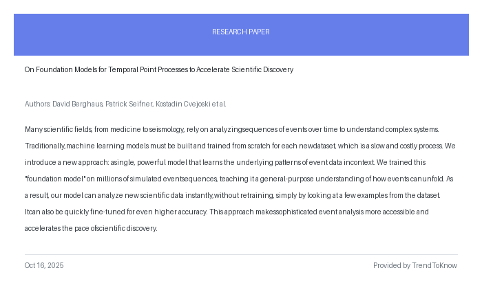 aitrendings's tweet image. On Foundation Models for Temporal Point Processes to Accelerate Scientific Discovery

👥 David Berghaus, Patrick Seifner, Kostadin Cvejoski &amp;amp; Ramses J. Sanchez

#AIResearch #MachineLearning #TemporalPointProcesses #FoundationModels #DataScience

🔗 trendtoknow.ai