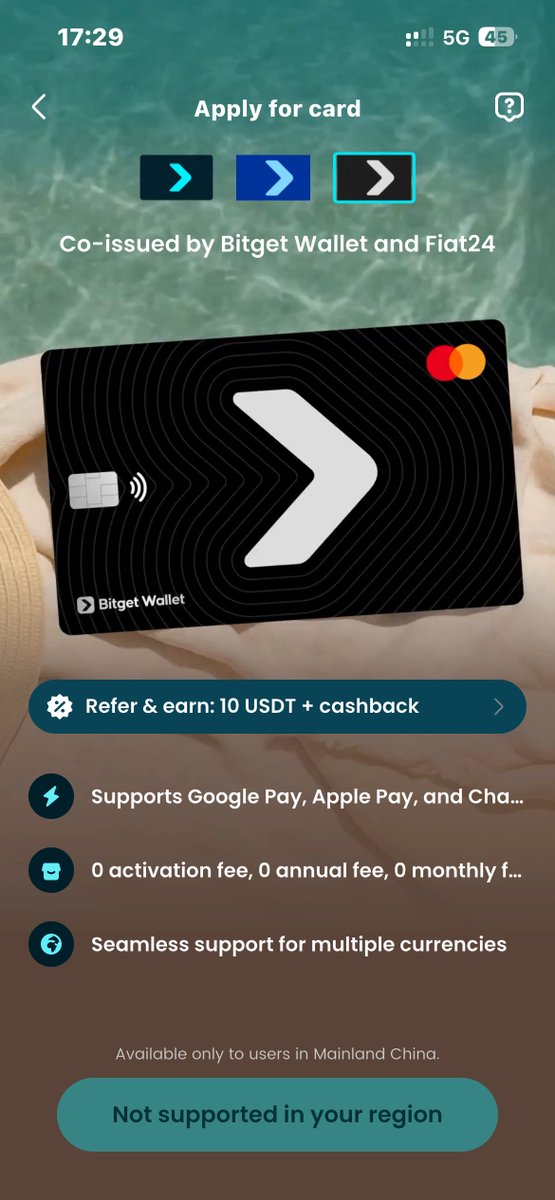 Was excited to find out about <a href="/BitgetWallet/">Bitget Wallet 🩵</a> cards through the campaign they have going on <a href="/Bantr_fun/">Bantr</a> with excitement I rushed and downloaded the wallet so I could activate the card. Imagine the disappointment when I found out it’s not supported in my region

Send help 🥺💔😢