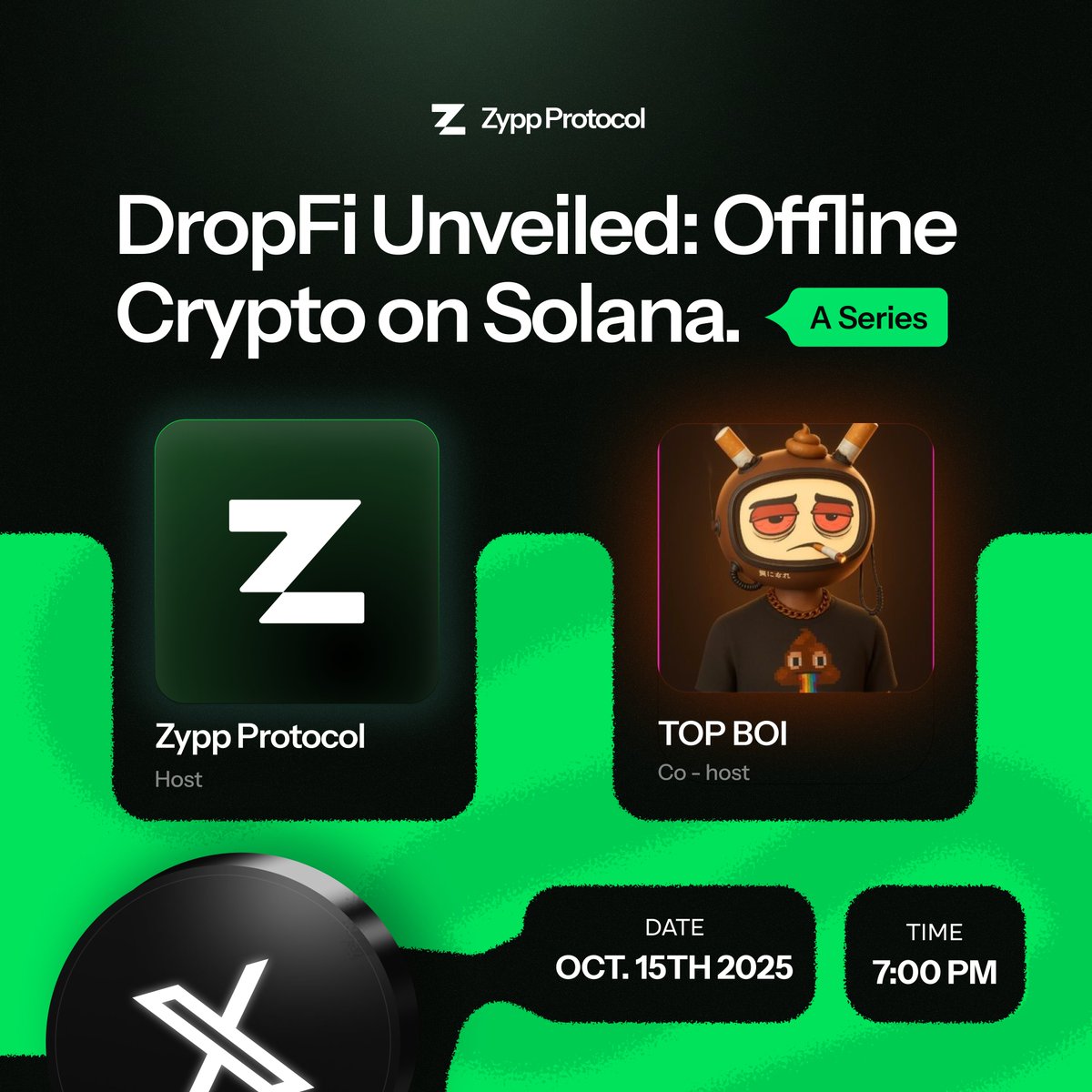 use_zypp's tweet image. It's Thursdayy again 🔥
🎙️Tomorrow 7 PM WAT
DropFi Unveiled: Offline Crypto on Solana 👌
We’re hosting a Space to break down why offline P2P transactions could be @solana’s next big primitive ⚡
Co-host @topboi_tweets
Join us as we discuss:
💡 The DropFi vision - moving…