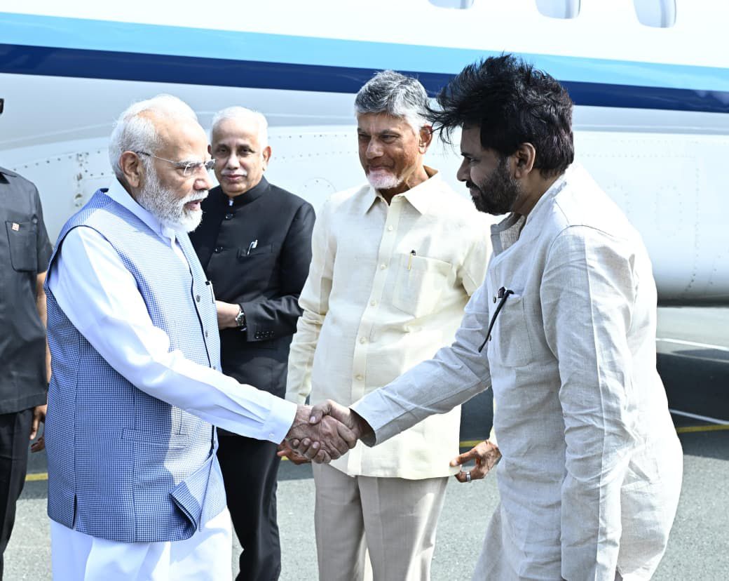 ncbn's tweet photo. On behalf of my people of Andhra Pradesh, I warmly welcome our Hon’ble Prime Minister, Shri @narendramodi Ji, to our state. https://t.co/uaYSKnXZ6R