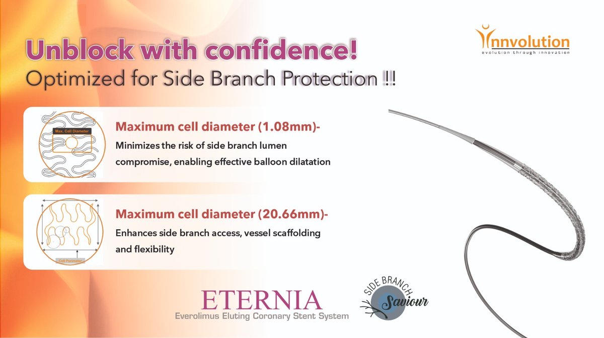 InnvolutionH's tweet image. 🩺 Why Eternia?

🔹 Maximum cell Perimeter area

🔹 Maximum cell Diameter area 

Eternia – Designed to deliver confidence in every complex pathway.

#Innvolution #CoronaryStent #EverolimusElutingStent #Eternia #SideBranchSaviour #InterventionalCardiology