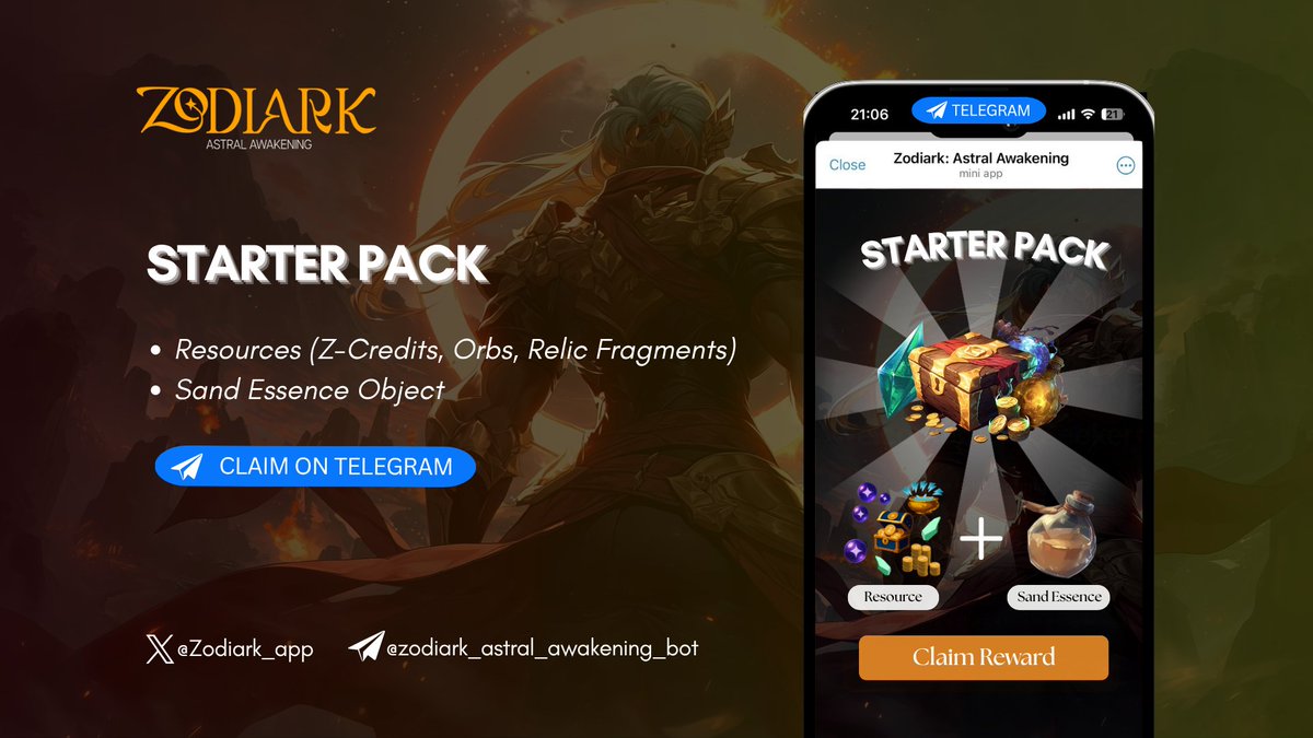 💫What is inside the Starter Pack?

💎Resources (Z-Credits, Orbs, Relic Fragments) — speed your progress &amp; unlock cosmic items.

🌬️Sand Essence — an object that restores and boosts Mana regeneration by 10% for 2 days.

📌 1 DAY LEFT to Claim:  t.me/zodiark_astral…

#Zodiark