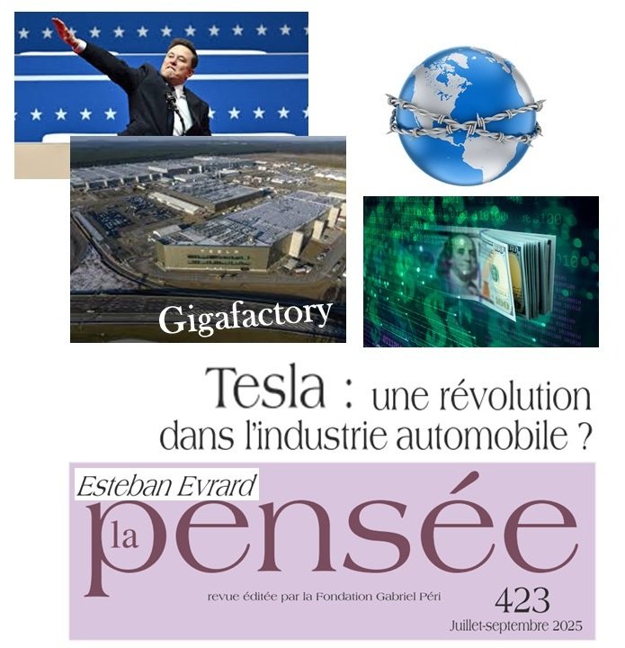 Tesla : une révolution pour l'automobile ? 
Quelles réorganisations géopolitiques, économiques et industrielles pour la transition énergétique ? 
Modèle Musk, modèle chinois : et en Europe et en France ? 
Esteban Evrard <a href="/LaPenseeRevue/">Revue La Pensée</a> 423, disponible sur <a href="/Cairninfo/">Cairn.info</a>