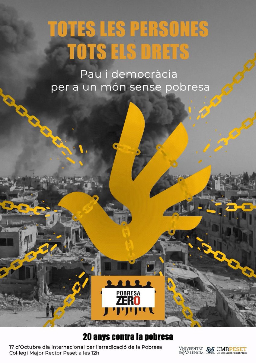 📅 17 d'octubre
📍 Col·legi Major Rector Peset
🕛 12:00h

Sumem-nos per posar fi a la pobresa! 🙌
Participa en l'acte pel Dia Internacional per a l'Eradicació de la Pobresa.
#EradicacióPobresa #17Octubre #JustíciaSocial <a href="/POBRESAZEROCV/">POBRESA ZERO</a>